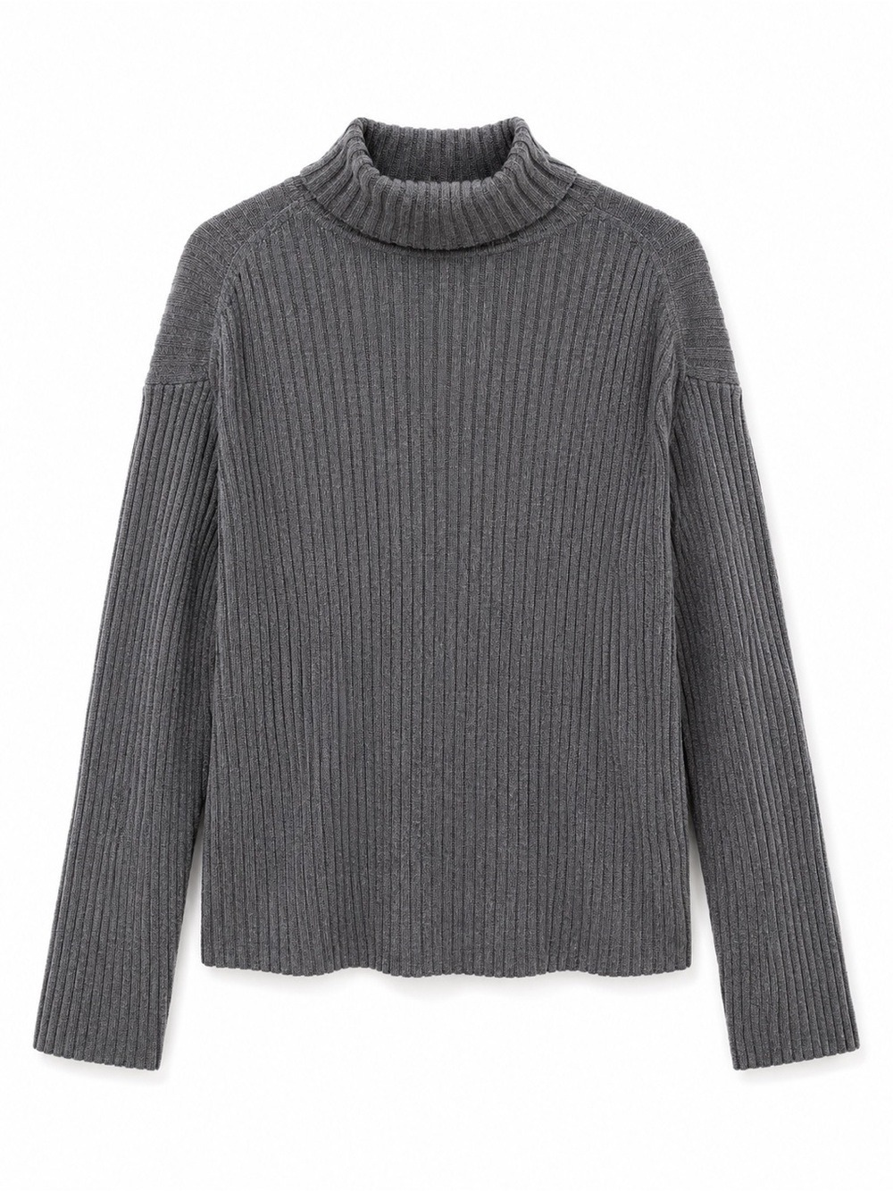 Ribbed Cowl Neck Sweater in Gray